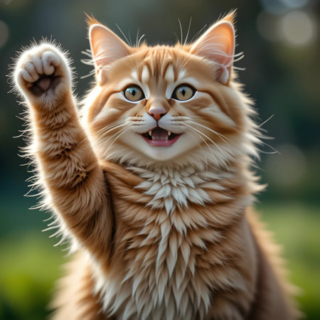 Portrait of a cute red Maine Coon cat on green backgroundの素材