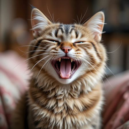 Portrait of a cute british shorthair cat yawningの素材