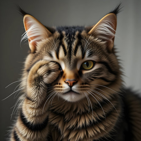 Portrait of a tabby maine coon cat. Close up.の素材