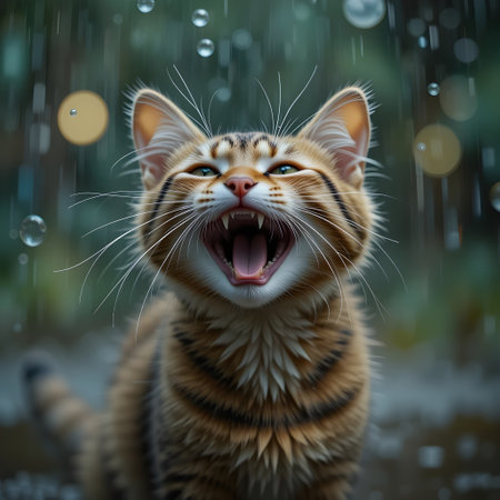 Cute cat with raindrops on the background. Animal portrait.の素材