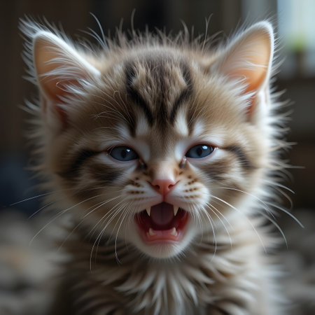 Portrait of a small kitten with big blue eyes. Shallow depth of field.の素材