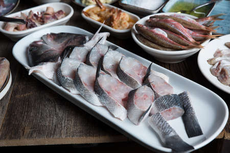 amazing fish varieties different appetizersの写真素材
