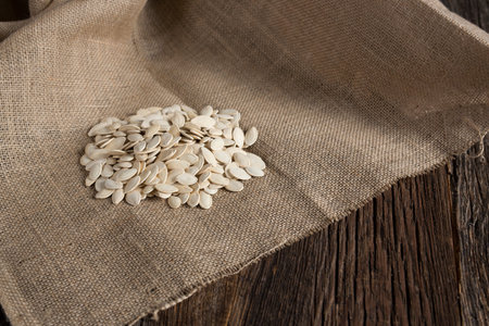 pumpkin seeds on burlap