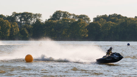 Elk, Poland - July 04, 2015: Elk Lake during third qualifying Polish Championship Water Scooter. On...