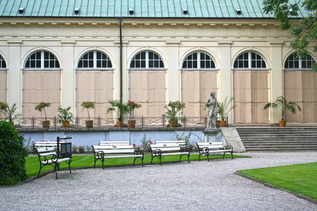 Warsaw, Poland - August 27, 2008:: Old Orangery in Warsaw. Classicist orangery in the Royal Baths Park in Warsaw built in the year 1788 and designed by royal architect Domenico Merliniのeditorial素材