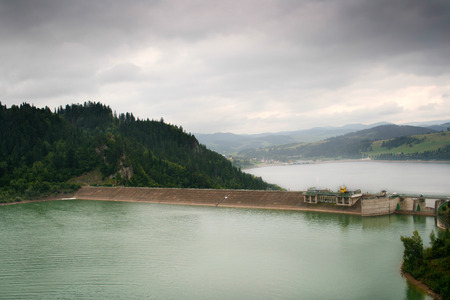 Dam on Czorsztynskie lake. Niedzica Hydroelectric Facility. Czorsztyn, Poland.の写真素材