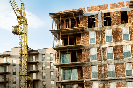 Construction of residental building. In retro style.の写真素材