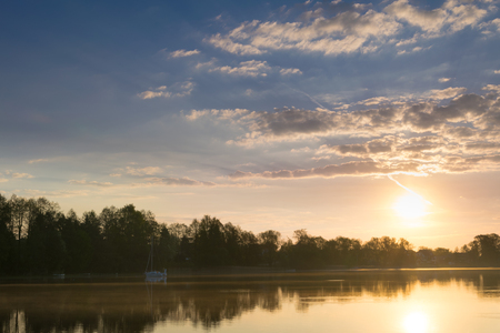 Sunrise over the Lake Selment the Great. Masuria, Poland.の写真素材