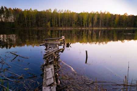 Footbridge over the Lake Zierczyk.  Masuria, Poland.の写真素材