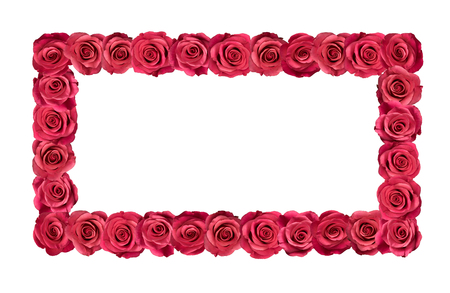 Frame made of pink roses. Isolated on white.の写真素材