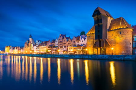Panorama of Gdansk from the island of Olowianka. Night photo.の写真素材
