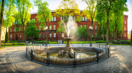 Fountain in the park of solidarity in Elk. Masuria, Poland.の写真素材