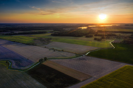 Aerial view of a country agricultural landscape. Masuria, Poland.