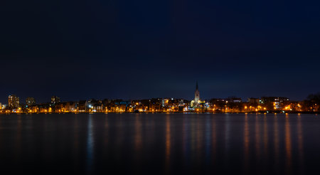 Elk winter panorama. Night photo. Masuria, Poland.の写真素材