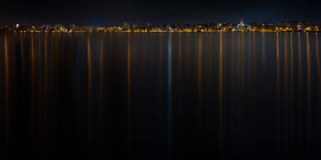 Elk winter panorama. Night photo. Masuria, Poland.の写真素材