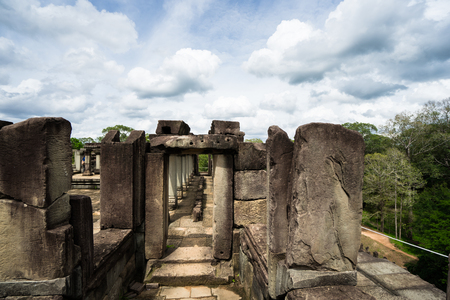 Stone ruins in a forestの写真素材
