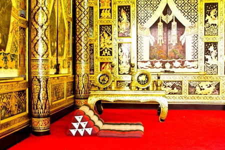 Wood home of old thai style with thai patternのeditorial素材