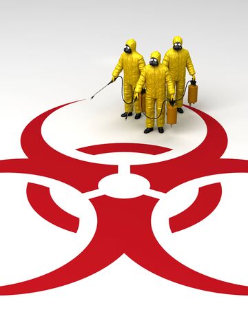 Men wearing protective suitの写真素材