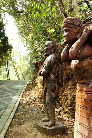 wooden statue which are  aborigine in Taiwanの写真素材