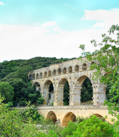  Pont du Gard of Roman aqueduct in southern France near Nimesの写真素材
