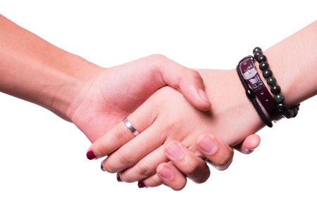Clasp hand in isolated background.