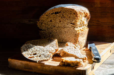 Homemade Ukrainian bread during the war. hard times.の写真素材
