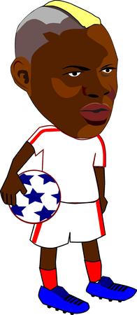 african soccer player with white red shirt and ball in handのイラスト素材