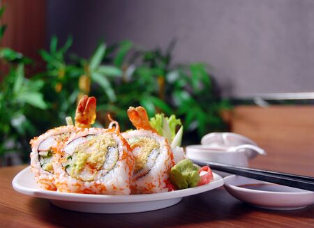 Japanese food styling and presentation at restaurantの写真素材