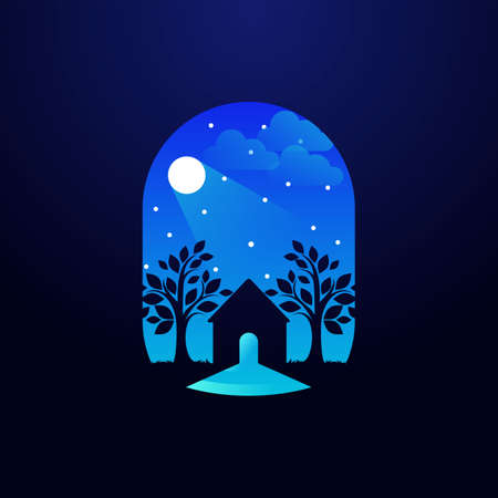 Natural house vector illustration template with blue gradient colorのイラスト素材