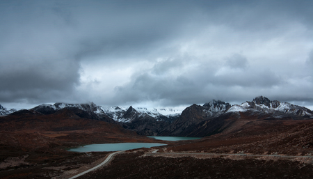 snow Mountain with Lake sceneryの写真素材
