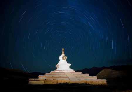 pagoda under the starry mightの写真素材