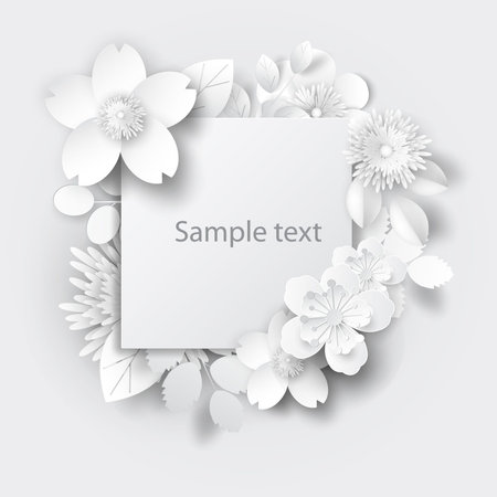 Paper art flowers background. Paper cut. Vector stock.のイラスト素材