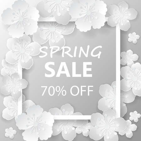 Paper art flowers background. Vector stock.のイラスト素材