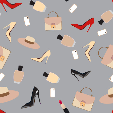 Fashion accessories pattern for textile, paper, cover. Vector stock.のイラスト素材