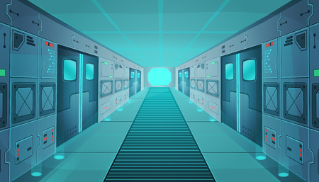 Corridor in a spaceship.Vector cartoon sci-fi spaceship. Background for games and mobile applications.のイラスト素材