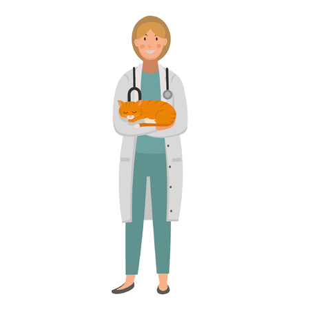 Cartoon flat character veterinarian. Vector illustration.のイラスト素材