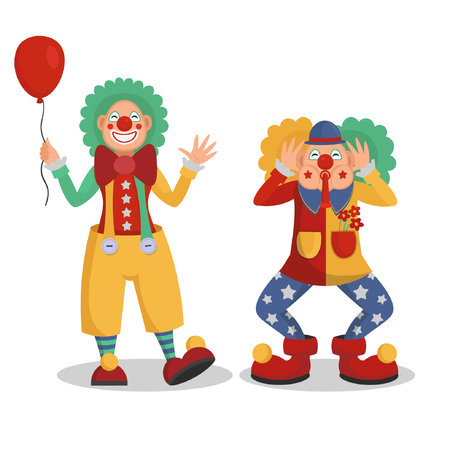 Funny cartoon circus clowns vector illustration.のイラスト素材