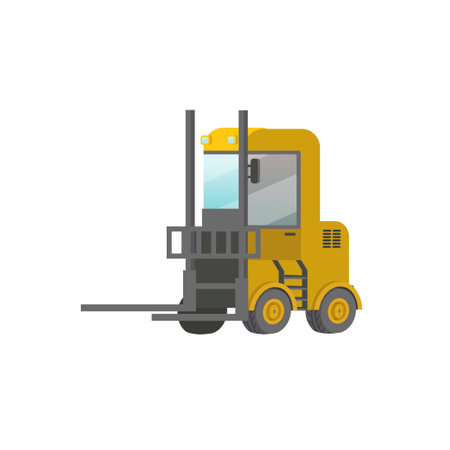 Yellow road roller isolated on white background. Construction machinery flat vector illustration.のイラスト素材