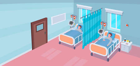 Interior of hospital room with hospital beds and patients. Vector Illustrationのイラスト素材