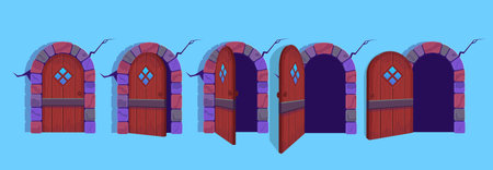 Cartoon vector illustration of the open and closed halloween doors.