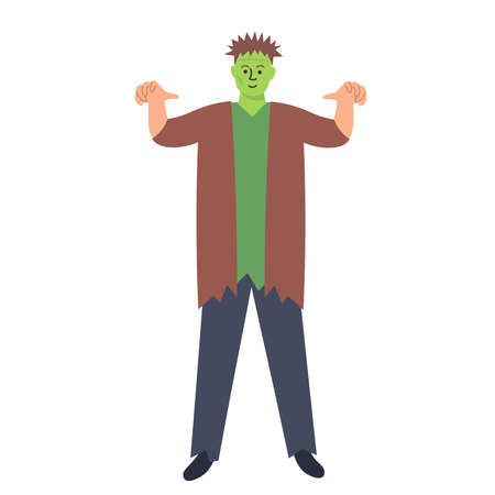 Halloween cartoon character Frankenstein. Halloween costume. Vector illustration.のイラスト素材