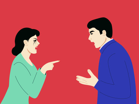 Man and woman having an argument. Another quarrel before the divorce. Flat vector illustration.のイラスト素材