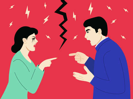Man and woman having an argument. Another quarrel before the divorce. Flat vector illustration.のイラスト素材