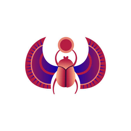 Egyptian scarab.Beetle with wings, sun from ancient Egypt art. Cartoon vector illustration.のイラスト素材