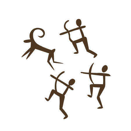 Save drawings of prehistoric man. vector illustration. Stone age.Cartoon style.のイラスト素材