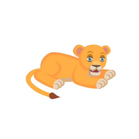 Cute cartoon young lion on white background. Animals of Africa. vector cartoon illustration.のイラスト素材