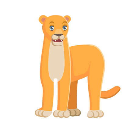 Cute cartoon lioness on white background. Animals of Africa. Vector cartoon illustration.のイラスト素材