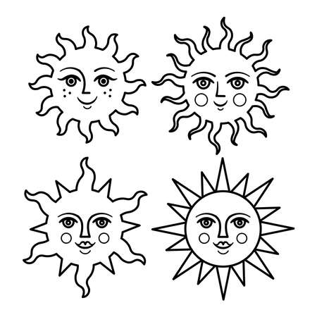 Set of sun face symbol.Vector illustration. Vector illustration isolated on white background. Esoteric symbols.のイラスト素材