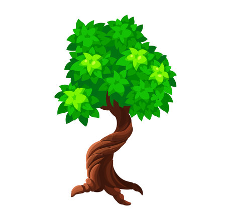 willow cartoon tree. cartoon style. vector illustrationのイラスト素材