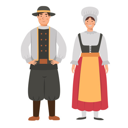 Cartoon men's and women's costumes of France character for children. flat vector illustrationのイラスト素材